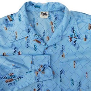 Vintage Slick Disco Shirt Dagger Collar Geometric Stacked Nuts Stuart Mann L